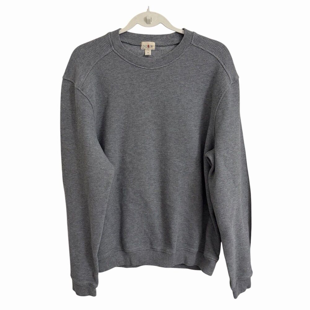J. Crew Sweater Mens Medium Gray Long Sleeve Brushed Waffle Knit Crewneck